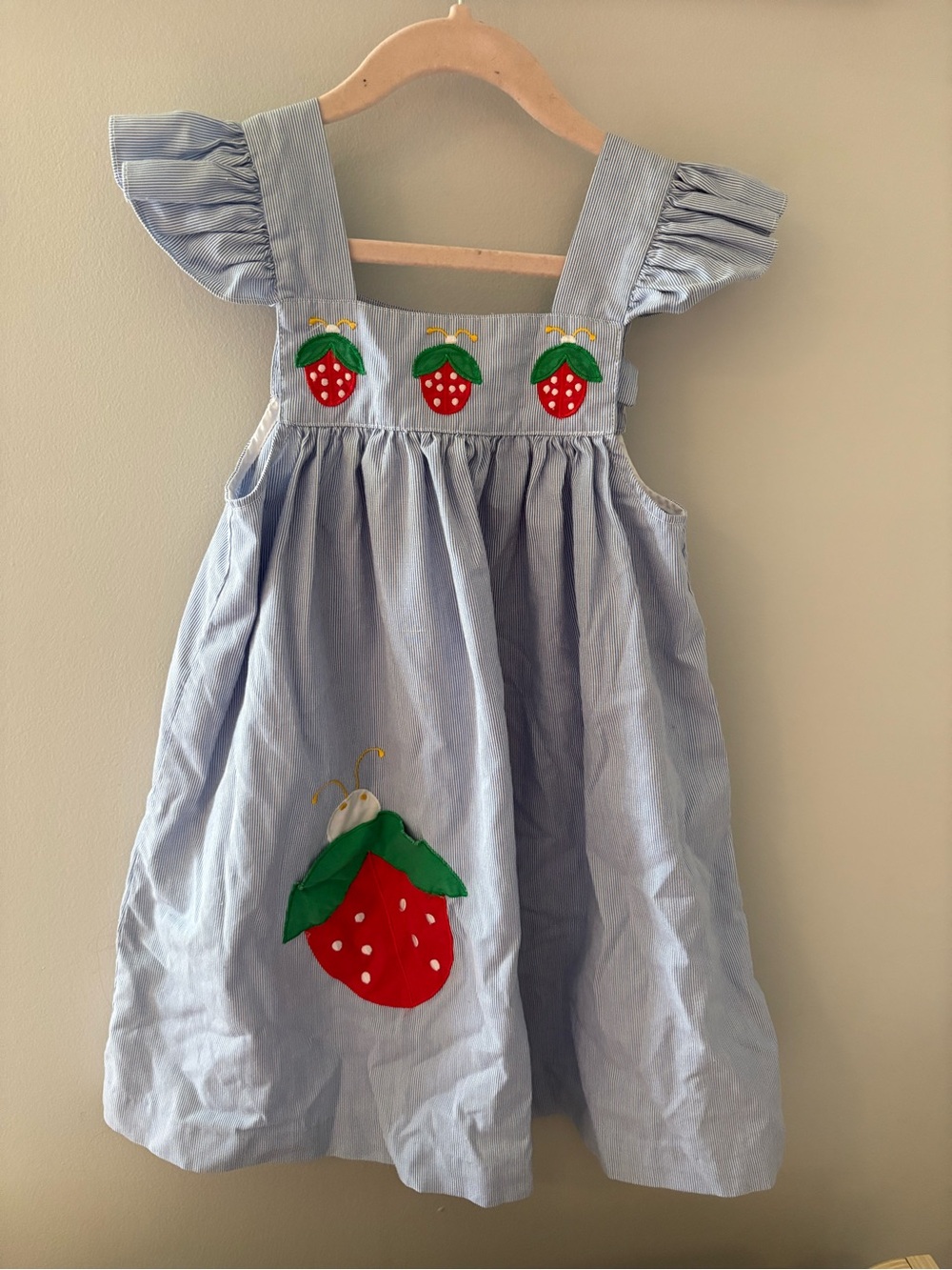 Girls Light Blue Strawberry Summer Striped Dress